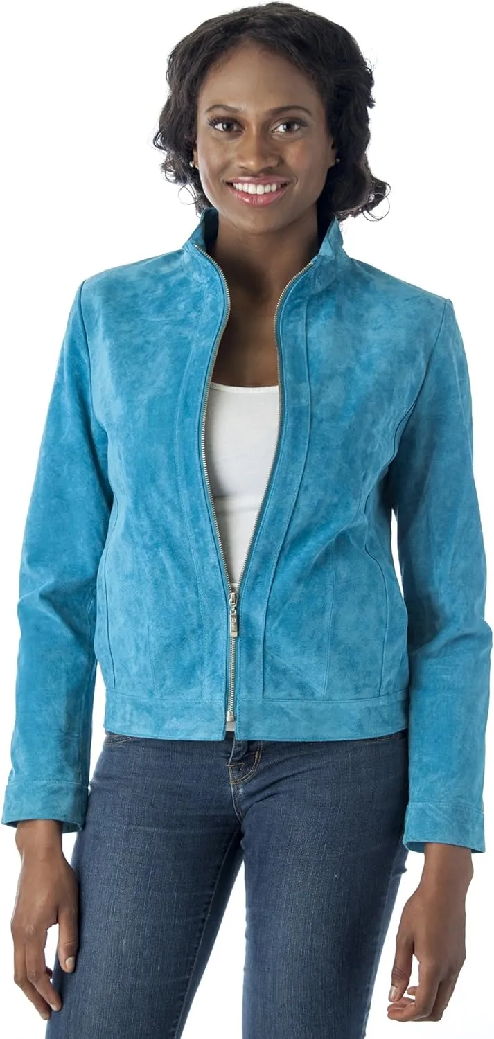 REED Women's 22'' Misses Fit Stand Up Collar Leather Jacket