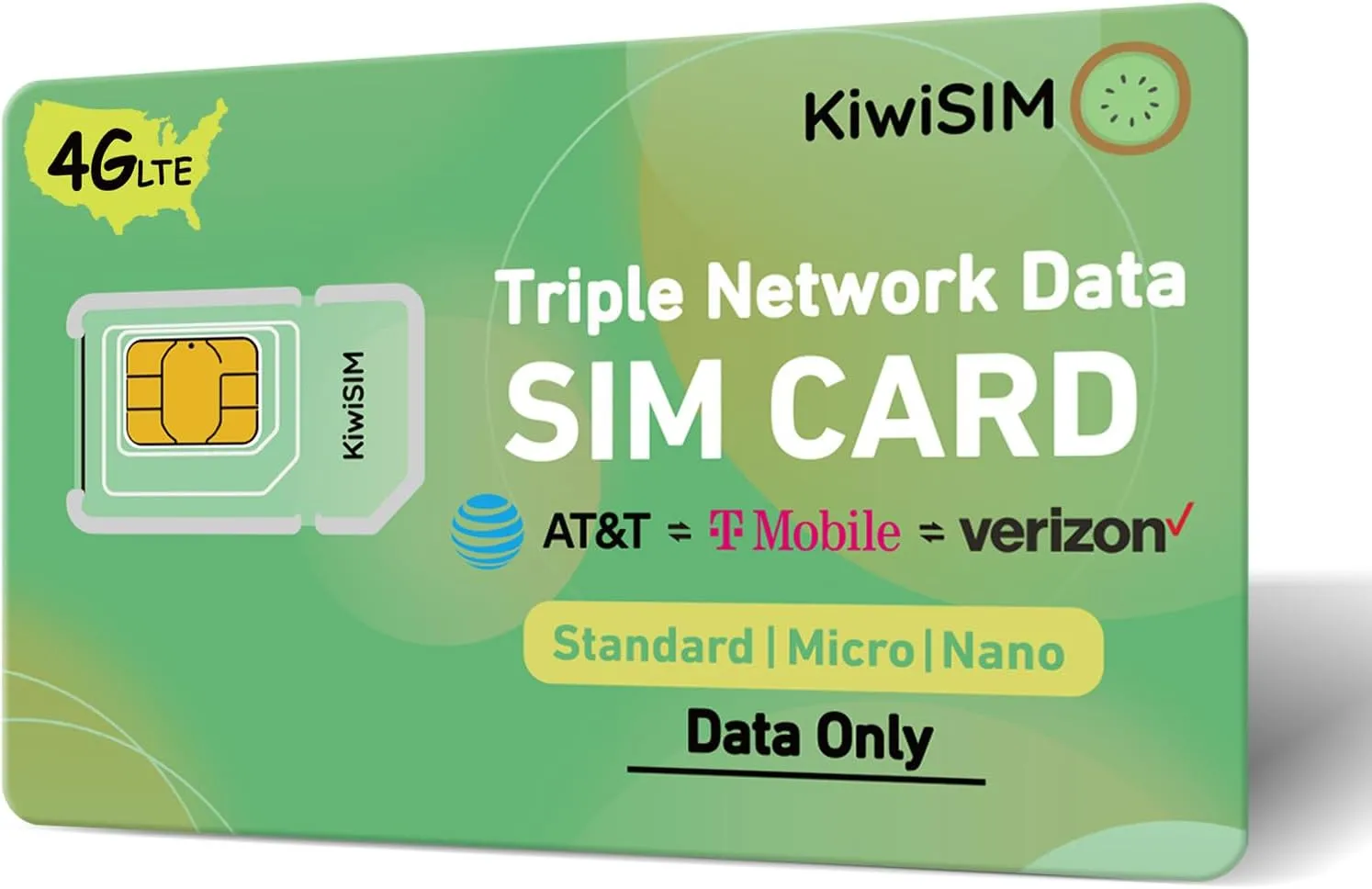 Reliable 4G LTE KiwiSIM Prepaid Data SIM for Unlocked Devices on AT&T, T-Mobile, Verizon Networks