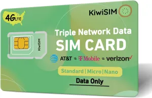 Reliable 4G LTE KiwiSIM Prepaid Data SIM for Unlocked Devices on AT&T, T-Mobile, Verizon Networks