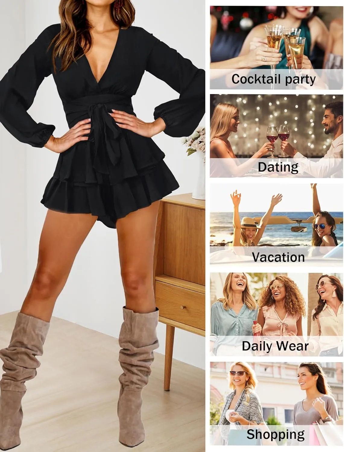 Relipop Womens Floral Print Romper V Neck Long Sleeve Double Layer Ruffle Hem Shorts Jumpsuit 2025 Beach Vacation Outfits