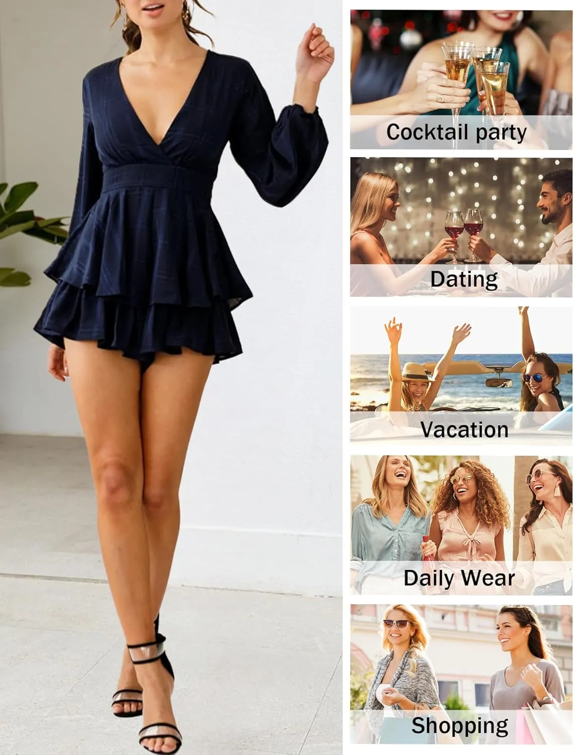 Relipop Womens Floral Print Romper V Neck Long Sleeve Double Layer Ruffle Hem Shorts Jumpsuit 2025 Beach Vacation Outfits