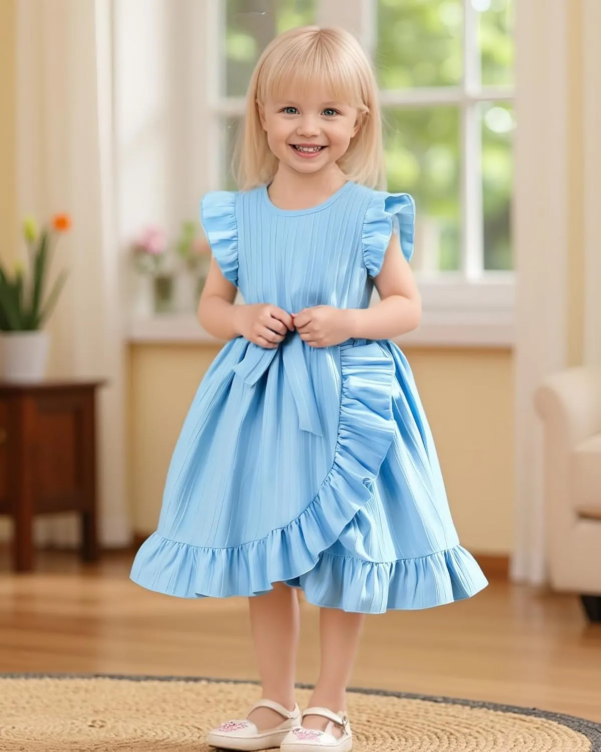 Rosibel Toddler Girls Dress Kids Ruffles Sleeveless Casual Dresses Little Girls Summer Beach Sundress 2-7Y