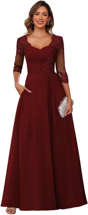 RSOETOO Lace Appliques Mother of The Bride Dresses Short Sleeves Long Sequin Beaded Formal Evening Prom Dress RO220