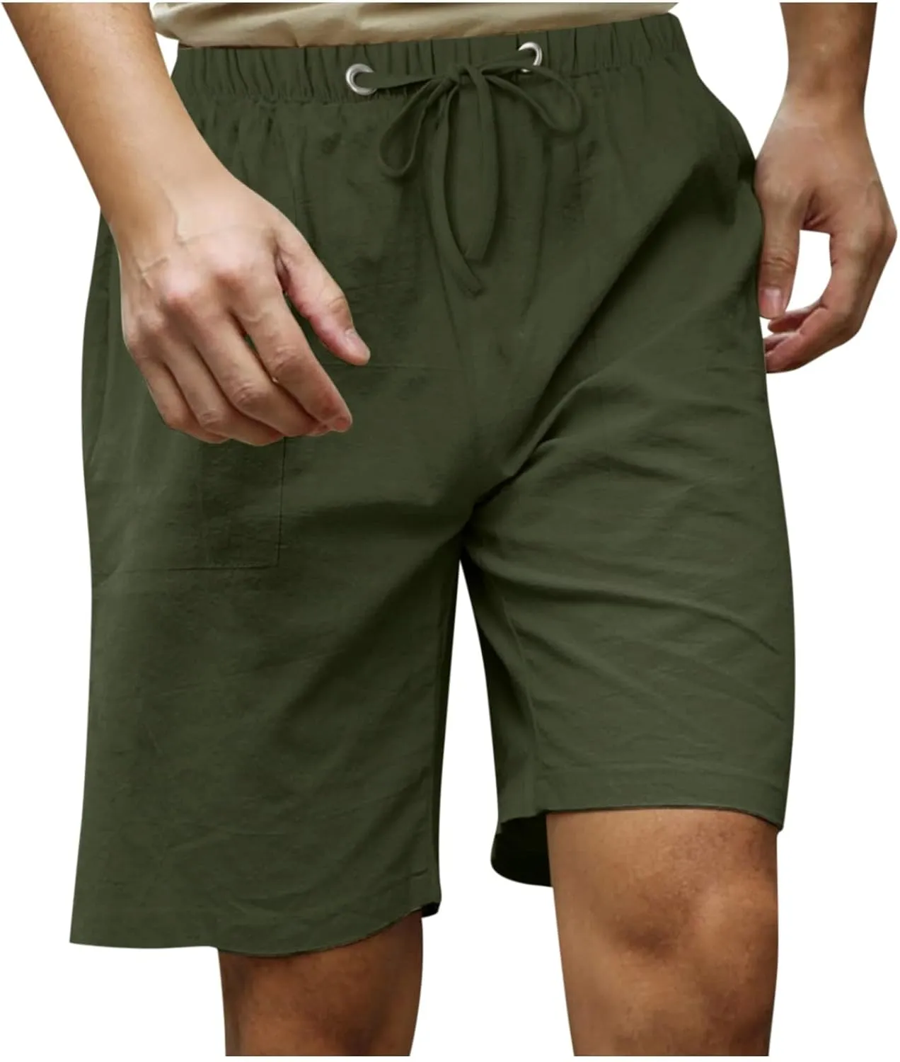 RTRDE Men's Shorts Casual Fashion Cotton Linen Drawstring Solid Color Beach Short Pants Shorts Men