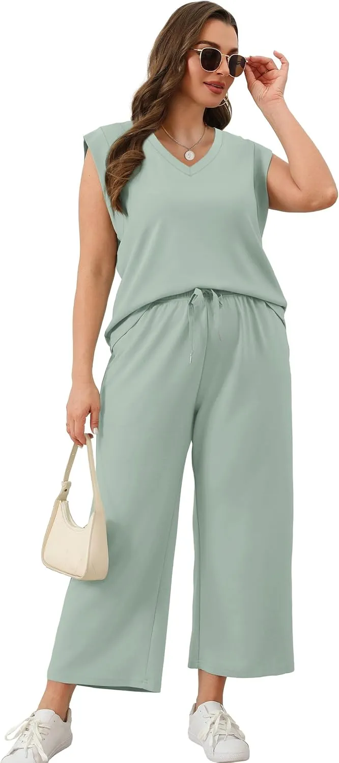 SAMPEEL Two Piece Sets for Women Summer Vacation Travel Outfits Business Casual Outfits Matching Sets Women Clothing