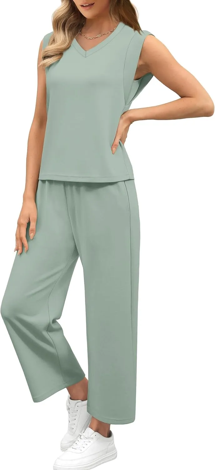 SAMPEEL Two Piece Sets for Women Summer Vacation Travel Outfits Business Casual Outfits Matching Sets Women Clothing