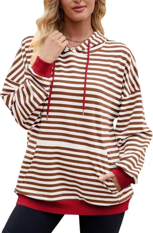 sandbank Women's Striped Fleece Hoodie Long Sleeve Pullover Sweatshirt with Pocket, Casual Fall Outfits, 2024 Fashion