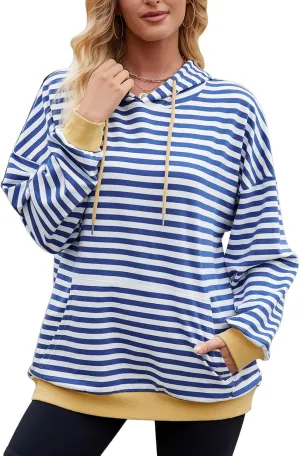 sandbank Women's Striped Fleece Hoodie Long Sleeve Pullover Sweatshirt with Pocket, Casual Fall Outfits, 2024 Fashion