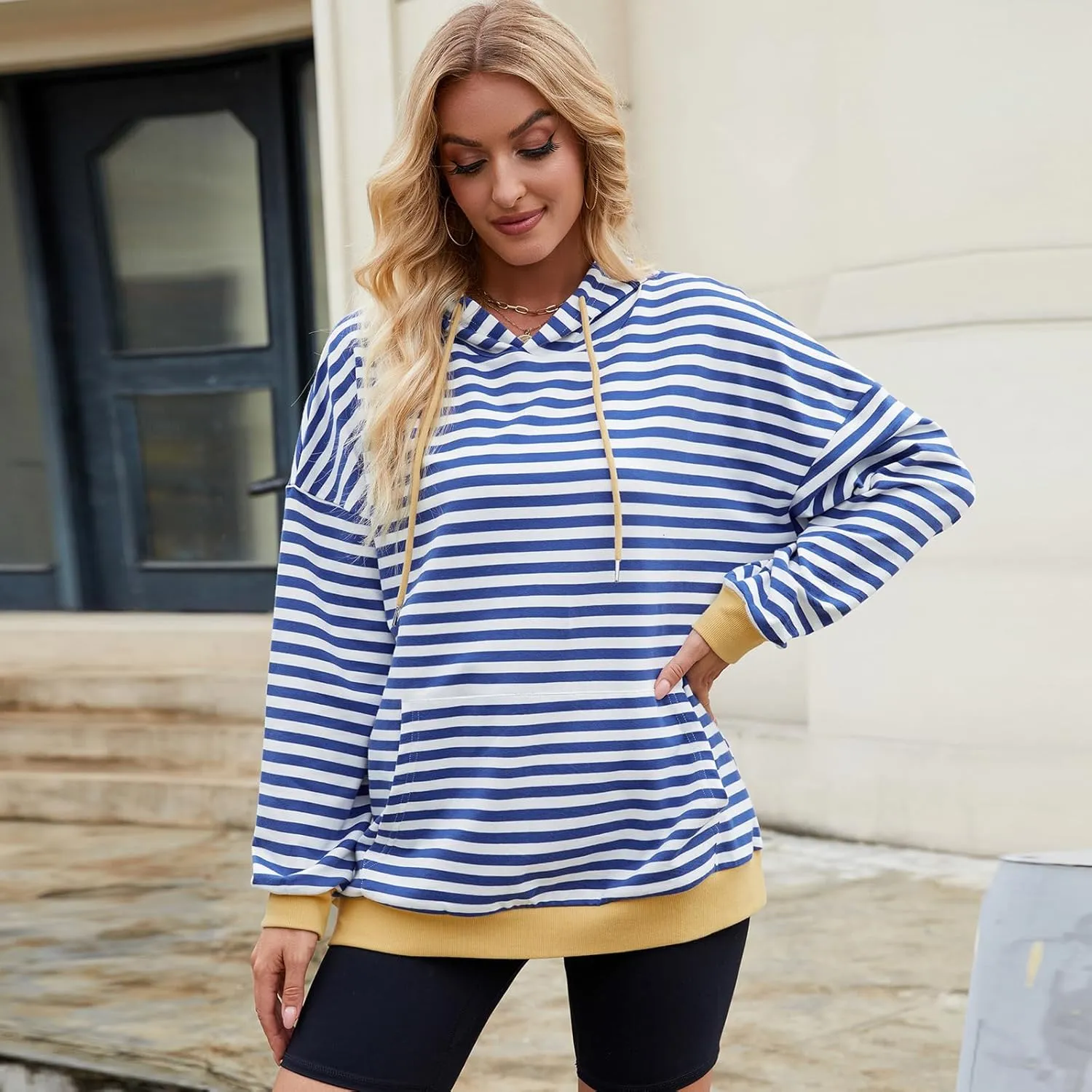 sandbank Women's Striped Fleece Hoodie Long Sleeve Pullover Sweatshirt with Pocket, Casual Fall Outfits, 2024 Fashion