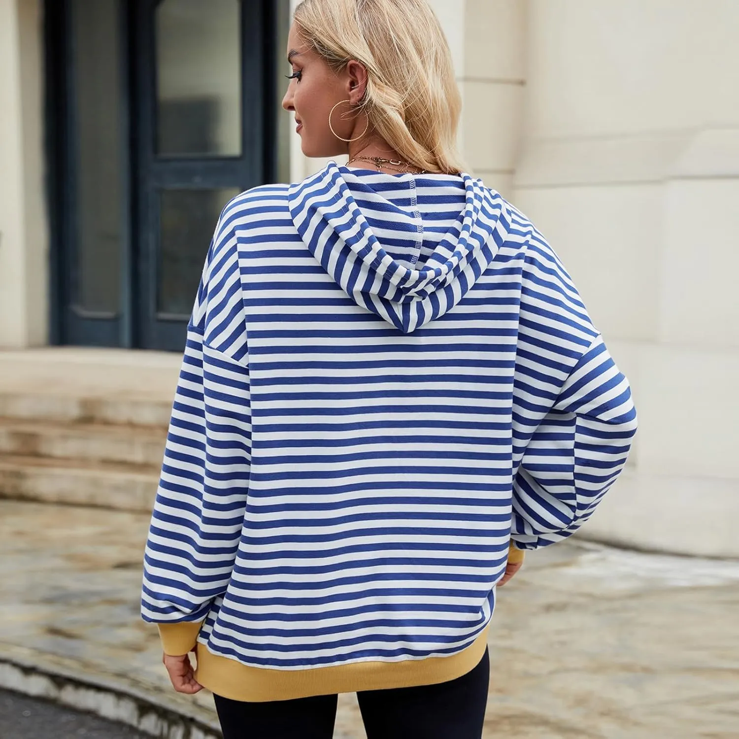 sandbank Women's Striped Fleece Hoodie Long Sleeve Pullover Sweatshirt with Pocket, Casual Fall Outfits, 2024 Fashion