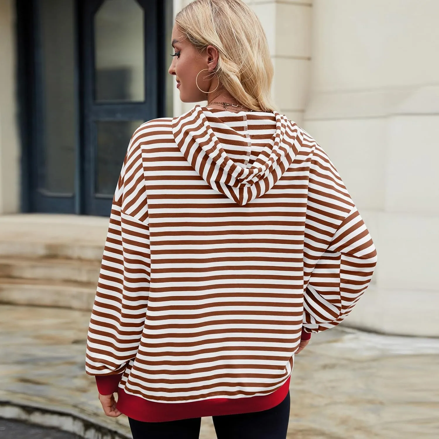 sandbank Women's Striped Fleece Hoodie Long Sleeve Pullover Sweatshirt with Pocket, Casual Fall Outfits, 2024 Fashion