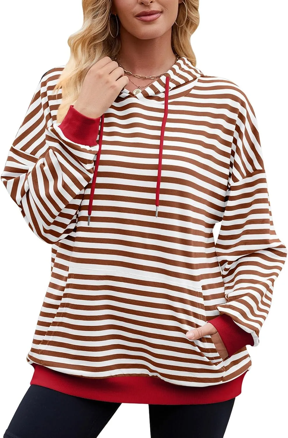 sandbank Women's Striped Fleece Hoodie Long Sleeve Pullover Sweatshirt with Pocket, Casual Fall Outfits, 2024 Fashion