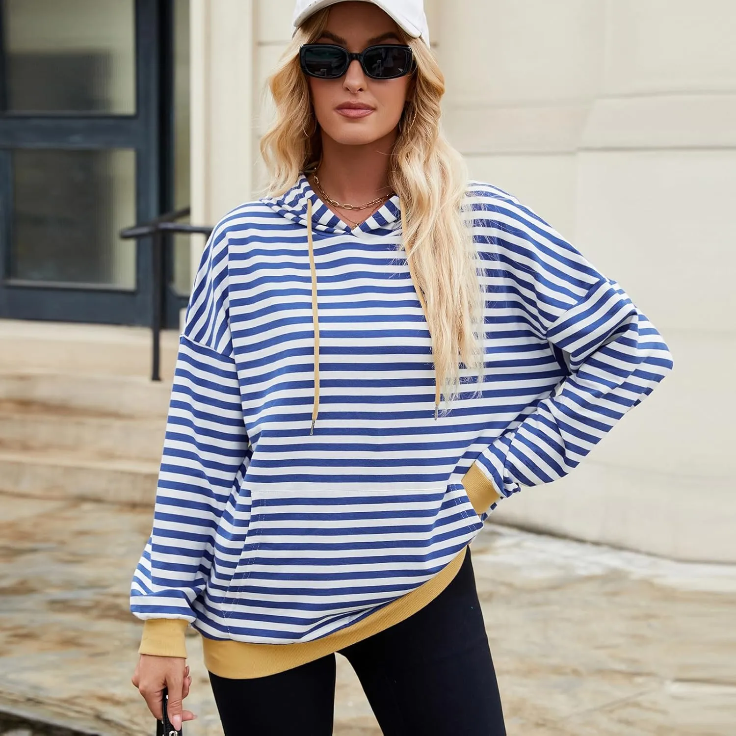 sandbank Women's Striped Fleece Hoodie Long Sleeve Pullover Sweatshirt with Pocket, Casual Fall Outfits, 2024 Fashion