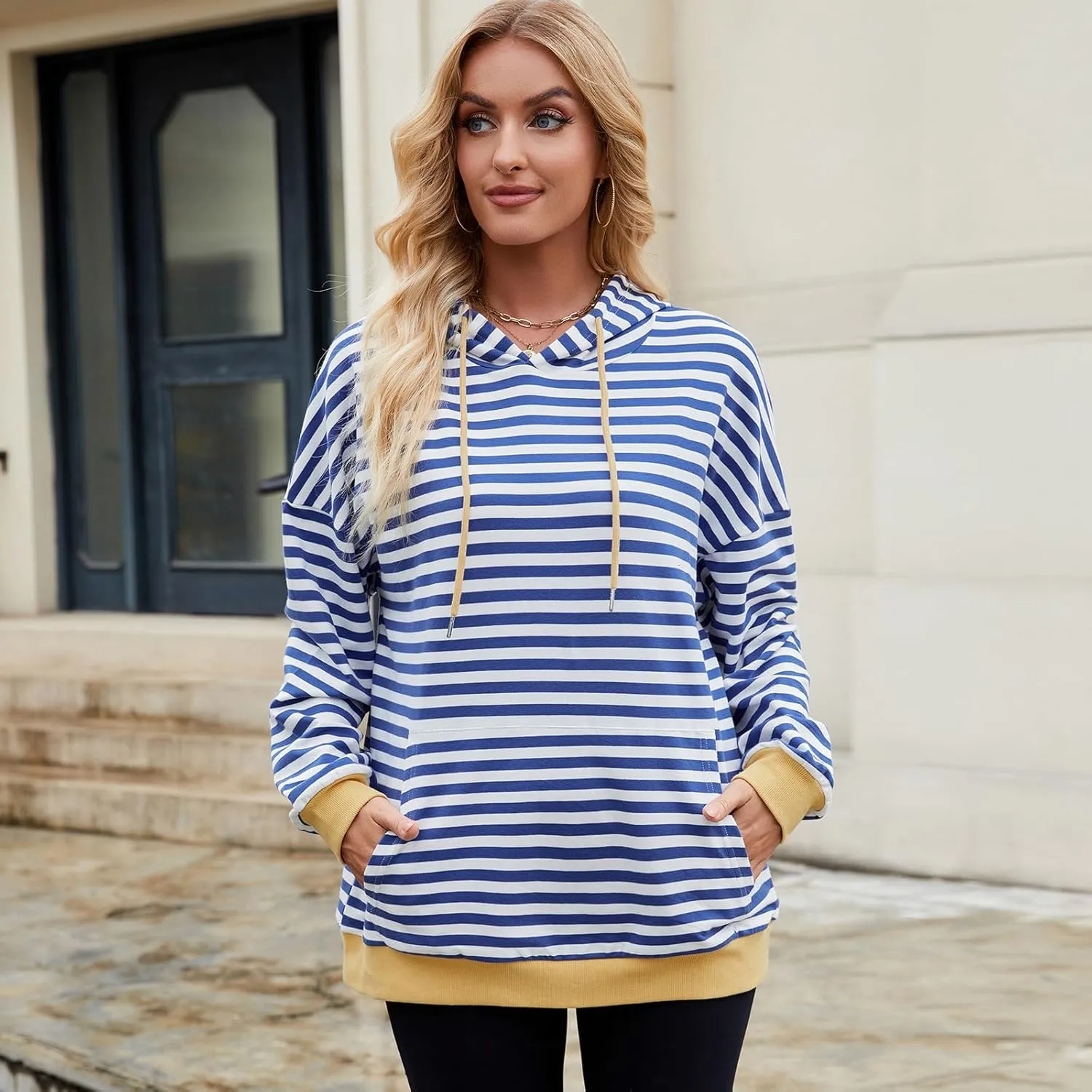 sandbank Women's Striped Fleece Hoodie Long Sleeve Pullover Sweatshirt with Pocket, Casual Fall Outfits, 2024 Fashion