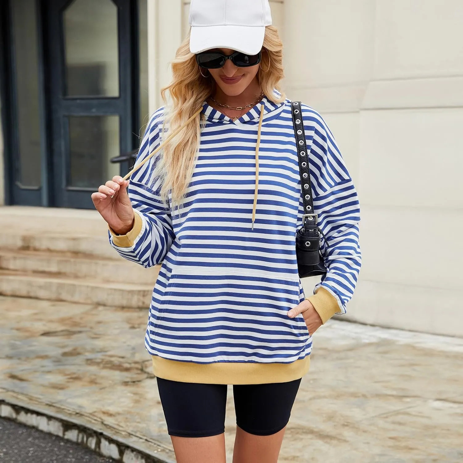 sandbank Women's Striped Fleece Hoodie Long Sleeve Pullover Sweatshirt with Pocket, Casual Fall Outfits, 2024 Fashion