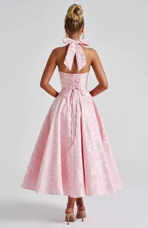 Satin Prom Dresses for Women with Bow Floral Jacquard Formal Evening Gowns with Pockets HRJ18