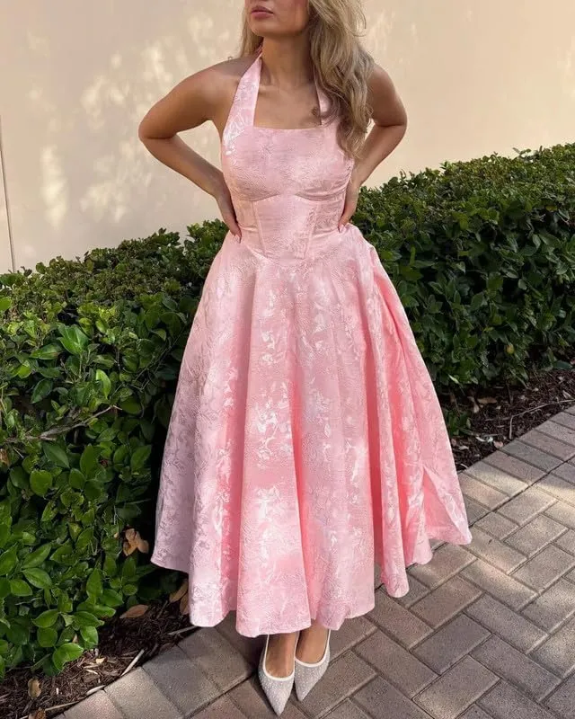 Satin Prom Dresses for Women with Bow Floral Jacquard Formal Evening Gowns with Pockets HRJ18