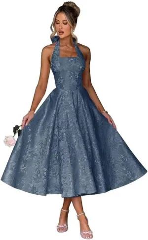 Satin Prom Dresses for Women with Bow Floral Jacquard Formal Evening Gowns with Pockets HRJ18