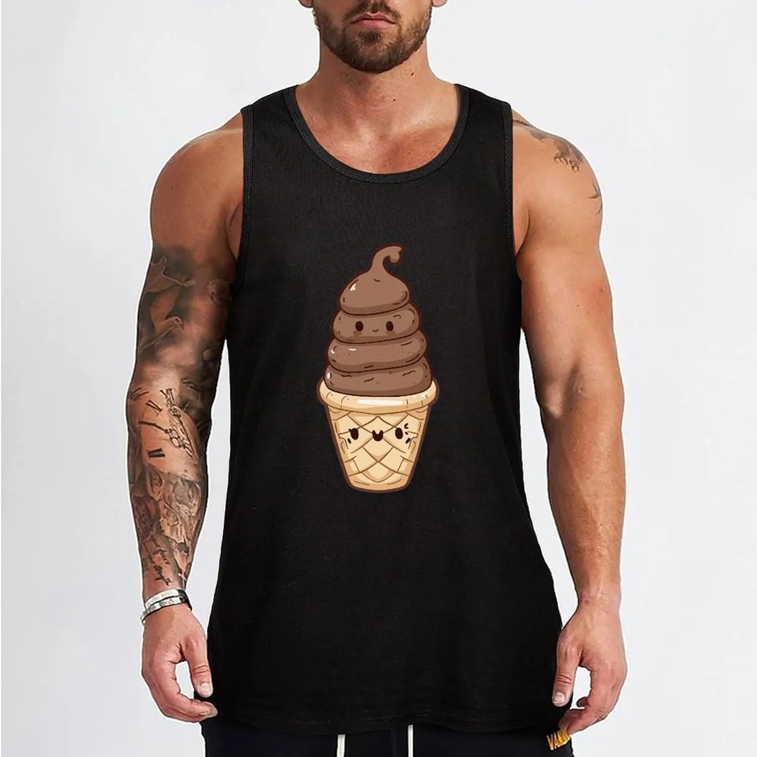Shit on Top of Ice-Cream Mens Tank Top Cotton Undershirt Crewneck Sleeveless Shirt for Summer