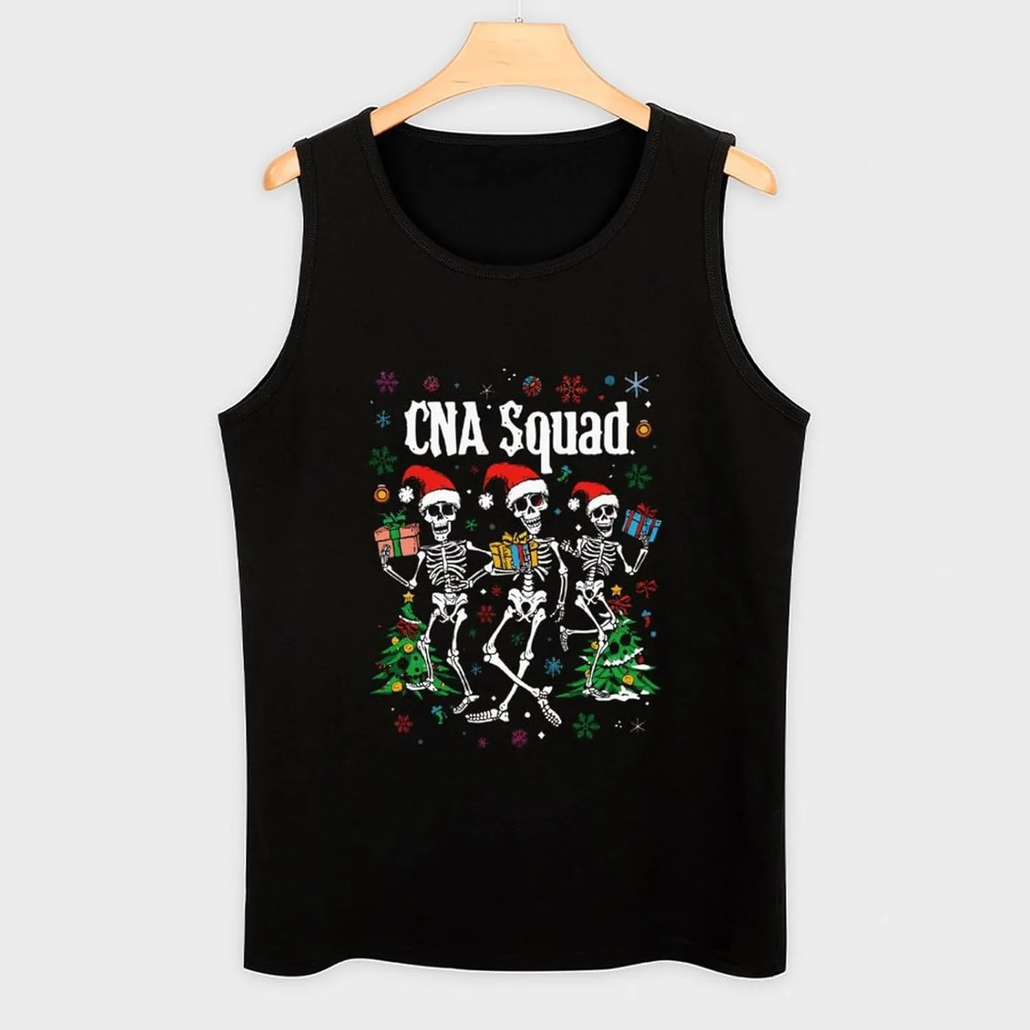 Skeleton CNA Dance Christmas Mens Tank Top Cotton Undershirt Crewneck Sleeveless Shirt for Summer