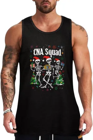 Skeleton CNA Dance Christmas Mens Tank Top Cotton Undershirt Crewneck Sleeveless Shirt for Summer
