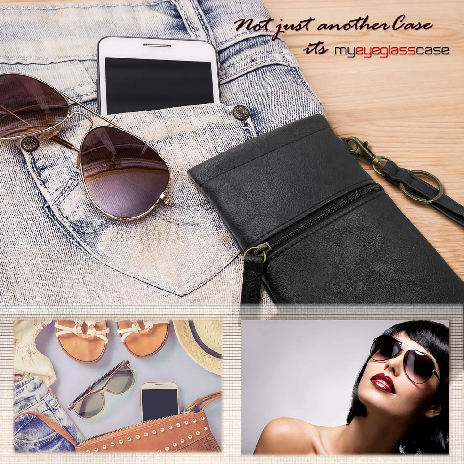 Soft Sunglass Pouch - Extra Large Eyeglasses Holder squeeze top - Glasses Holder Sleeve w/Wristlet lanyard & cleaning cloth