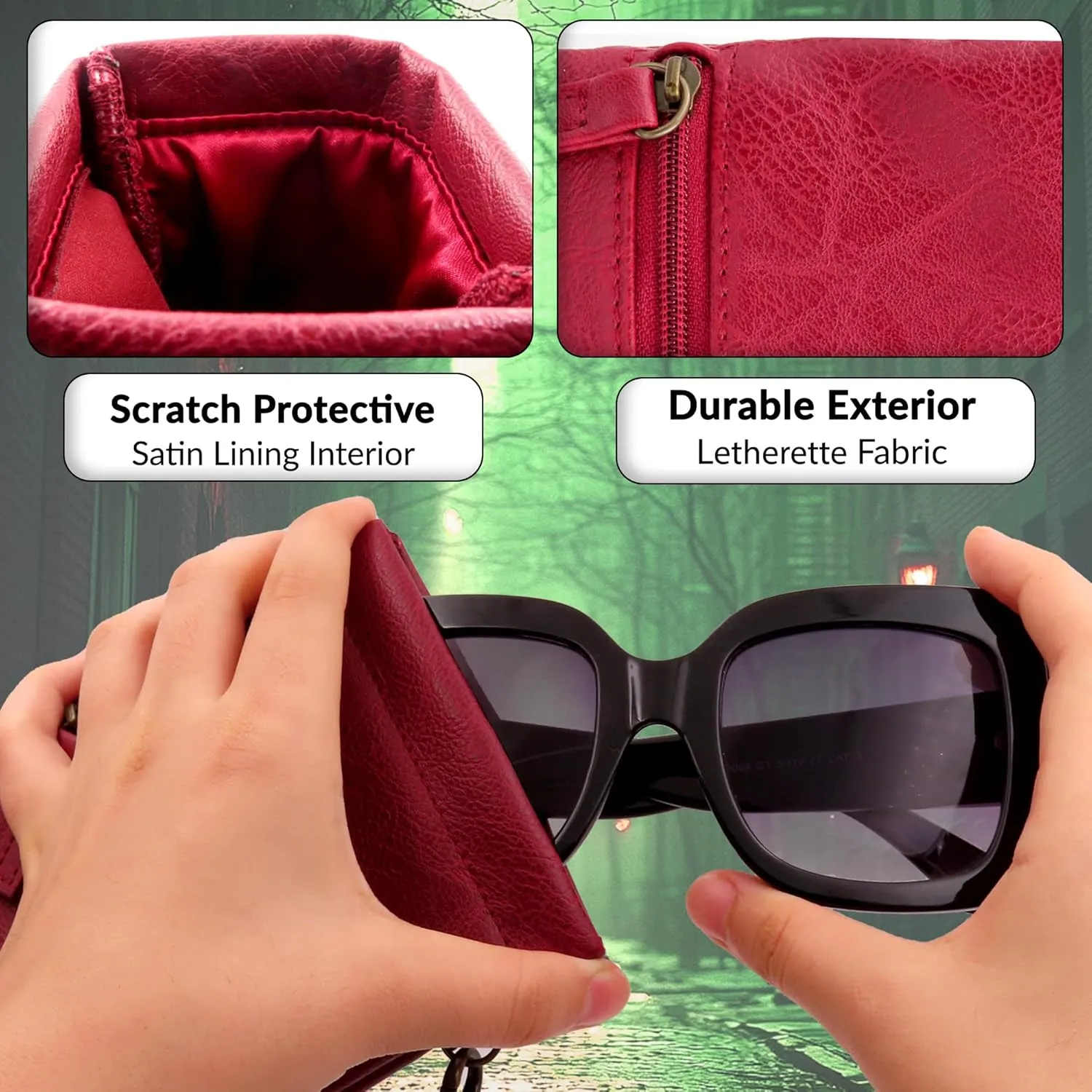 Soft Sunglass Pouch - Extra Large Eyeglasses Holder squeeze top - Glasses Holder Sleeve w/Wristlet lanyard & cleaning cloth