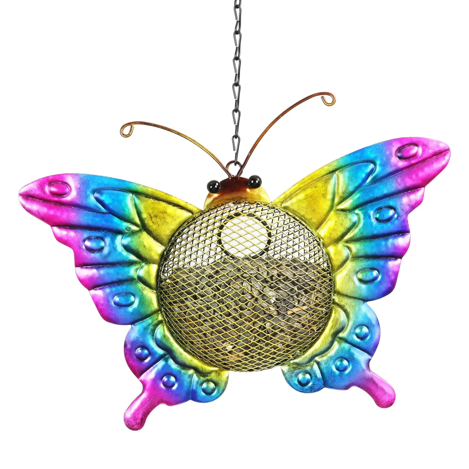 Solar Hanging Metal Mesh Butterfly Bird Feeder, 13 by 17 Inches