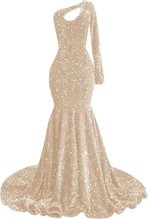 SOLODISH Women's Long Sleeve Sparkly Sequin Prom Dresses Long Corset Mermaid Formal Evening Gown