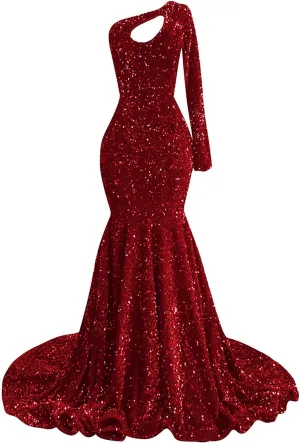 SOLODISH Women's Long Sleeve Sparkly Sequin Prom Dresses Long Corset Mermaid Formal Evening Gown