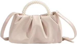 Solyinne Clutch Purses for Women Evening Bag Pearl Pleated Flap Clutch for Formal Party Wedding Handbags Small Crossbody Bag