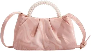 Solyinne Clutch Purses for Women Evening Bag Pearl Pleated Flap Clutch for Formal Party Wedding Handbags Small Crossbody Bag