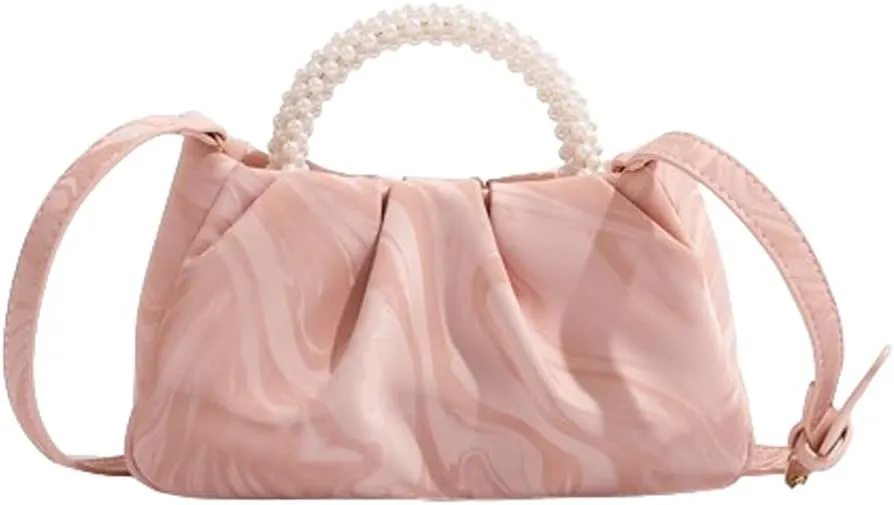 Solyinne Clutch Purses for Women Evening Bag Pearl Pleated Flap Clutch for Formal Party Wedding Handbags Small Crossbody Bag