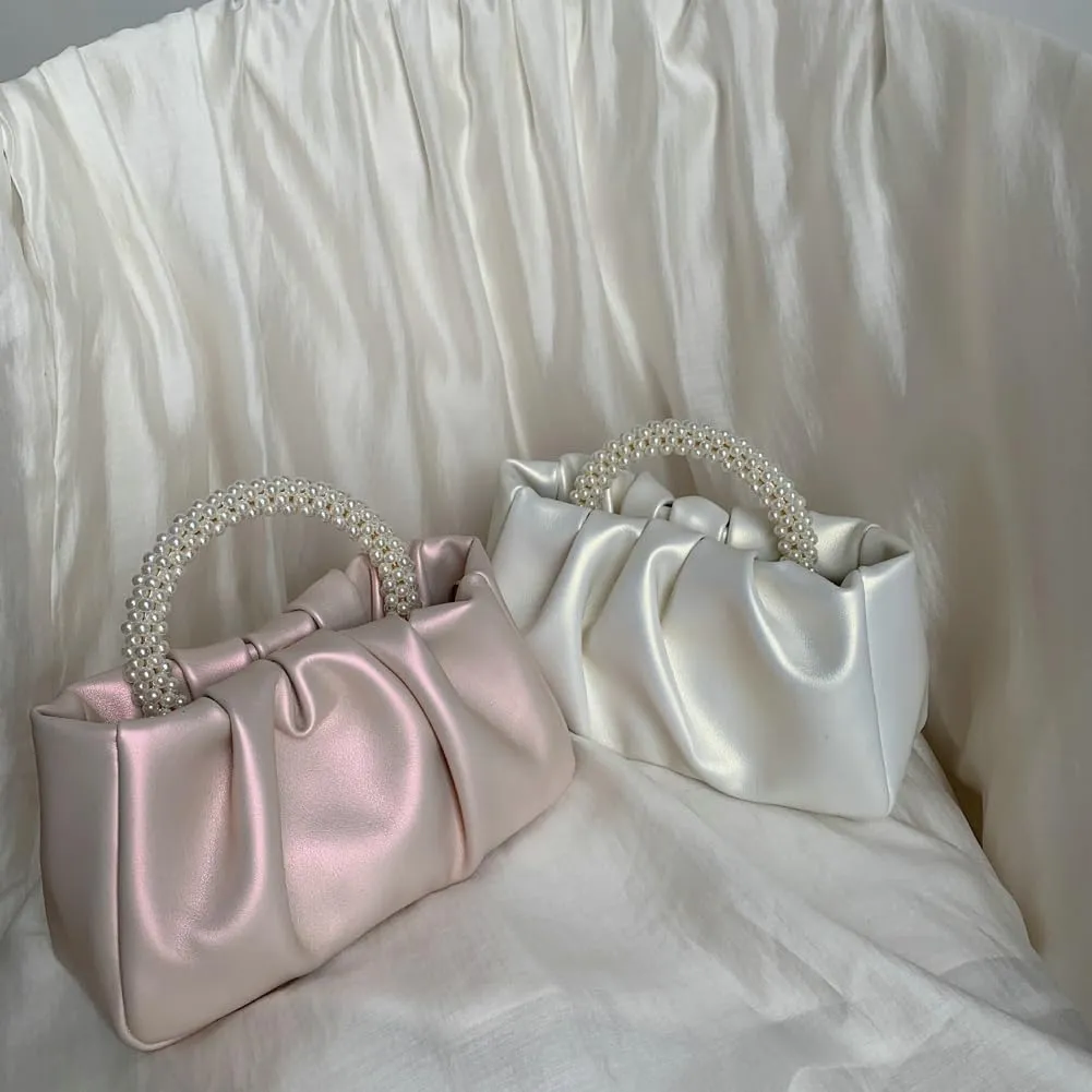 Solyinne Clutch Purses for Women Evening Bag Pearl Pleated Flap Clutch for Formal Party Wedding Handbags Small Crossbody Bag