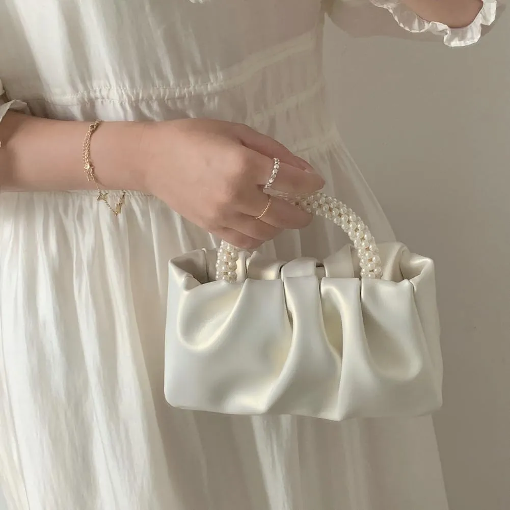 Solyinne Clutch Purses for Women Evening Bag Pearl Pleated Flap Clutch for Formal Party Wedding Handbags Small Crossbody Bag