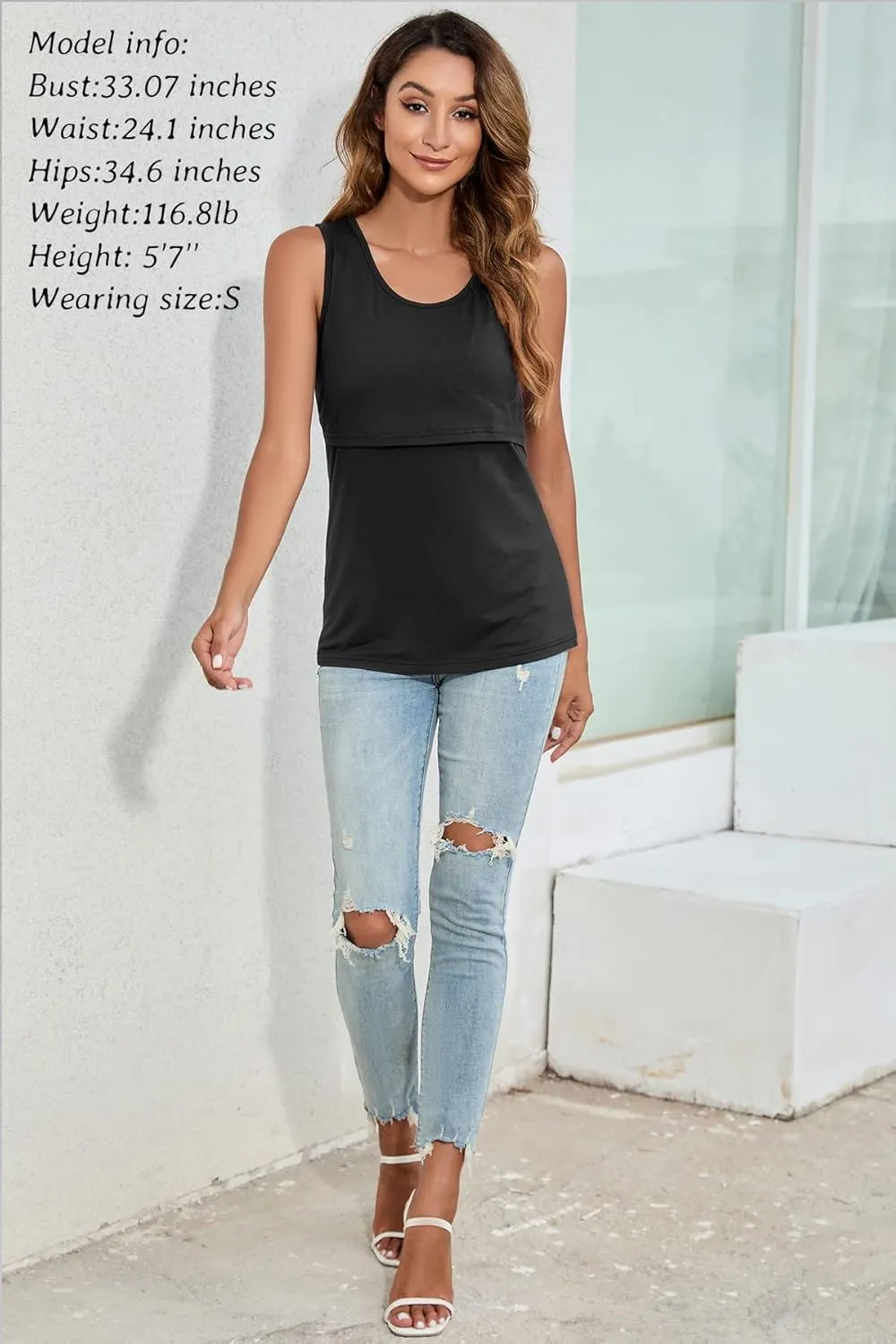 Sosolism 3 Pack Nursing Tank Tops Sleeveless Workout Pumping Shirts Scoop Neck Double Layer Summer Breastfeeding Tops