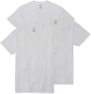 Stafford 3 Pack Cotton Stretch V-Neck T-Shirts (White, Large)