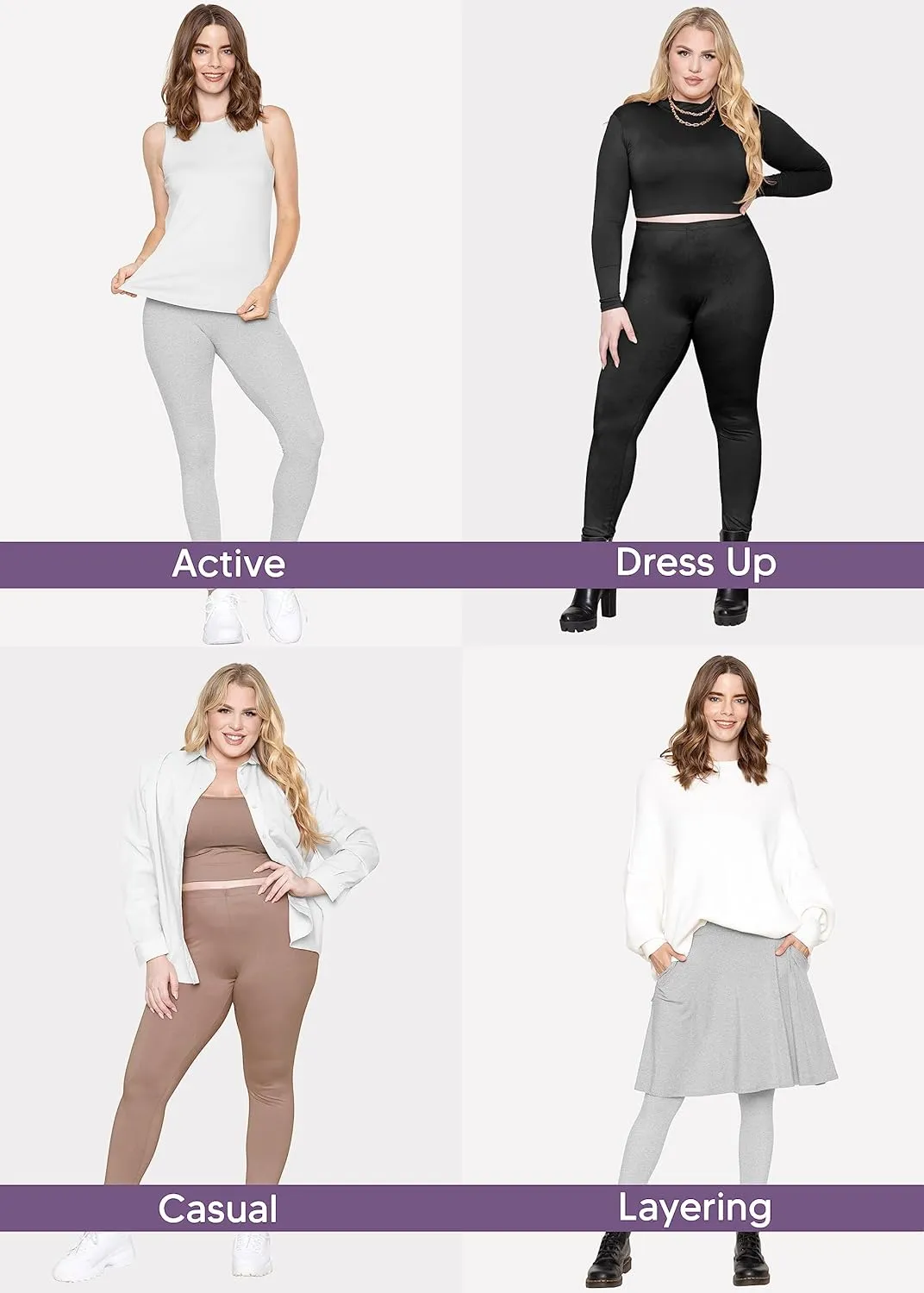 STRETCH IS COMFORT Women's and Plus Size Oh So Soft Full and Knee Length Leggings | Basic Essentials | Small to 7X