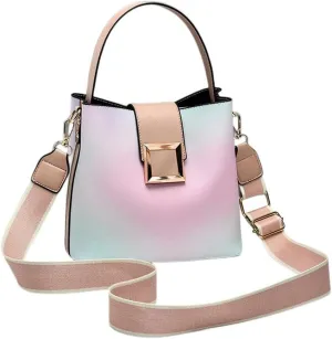 Stylish Two-Toned Crossbody Bucket Bag for Women - Medium Leather Satchel Handbag with Wide Strap (White)