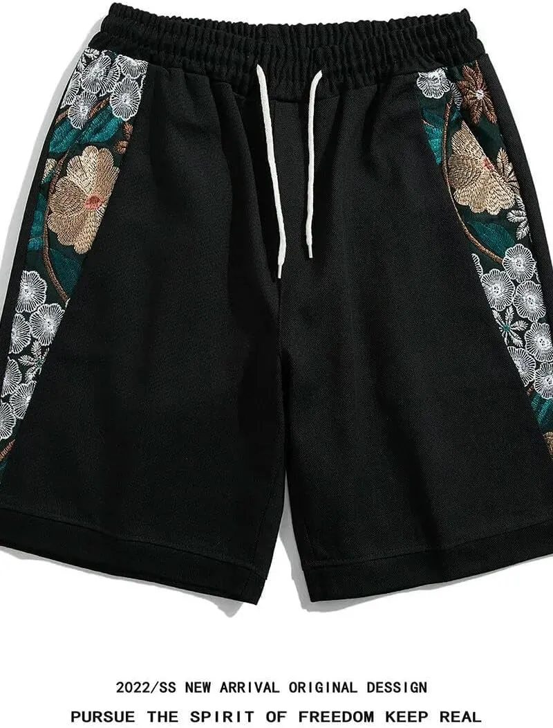 Summer Men Japanese Embroidery Shorts Men Casual Chinese Style Beach Shorts Male Boardshort