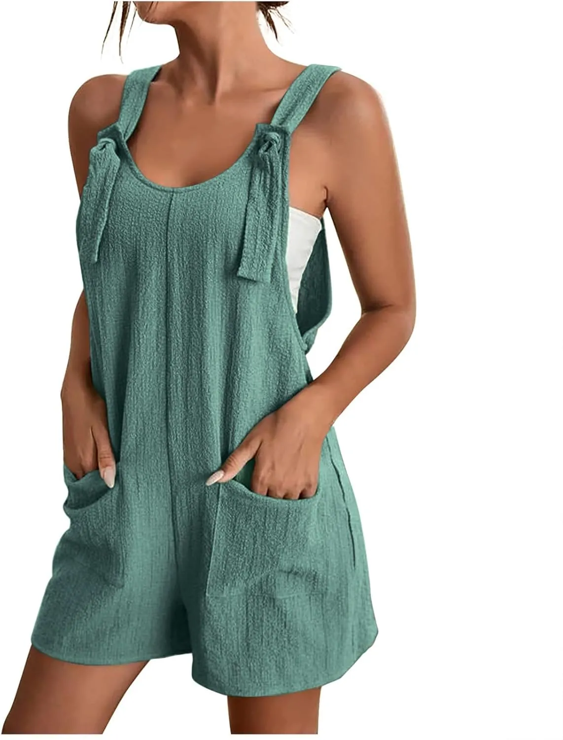 Summer Rompers for Women 2025 Casual Loose Shorts Jumpsuits Comfy Sleeveless Rompers with Pockets Outfits Clothes