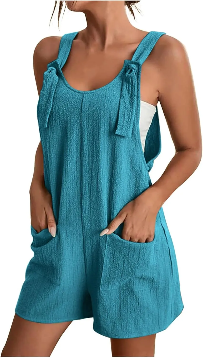 Summer Rompers for Women 2025 Casual Loose Shorts Jumpsuits Comfy Sleeveless Rompers with Pockets Outfits Clothes