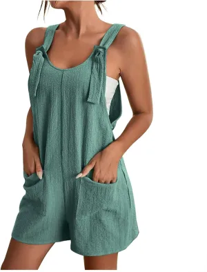 Summer Rompers for Women 2025 Casual Loose Shorts Jumpsuits Comfy Sleeveless Rompers with Pockets Outfits Clothes