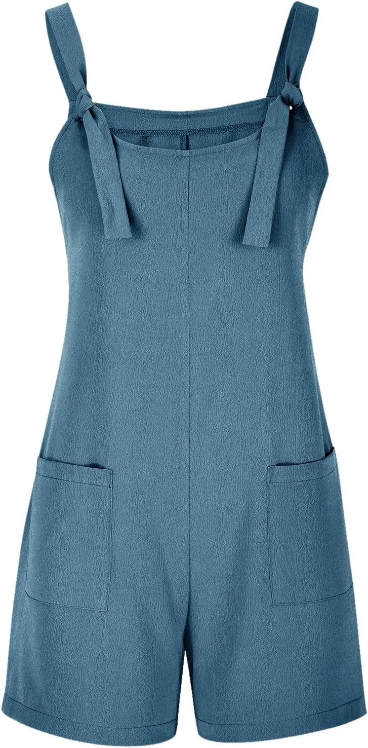 Summer Rompers for Women 2025 Casual Loose Shorts Jumpsuits Comfy Sleeveless Rompers with Pockets Outfits Clothes