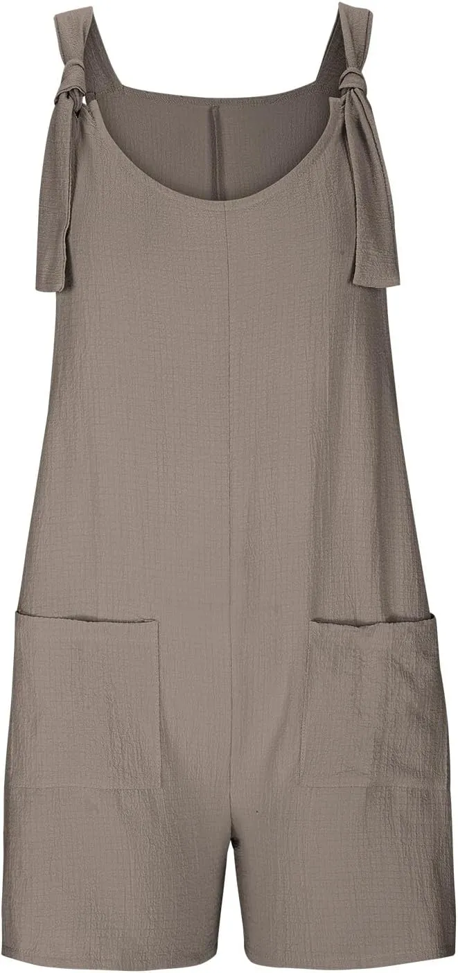 Summer Rompers for Women 2025 Casual Loose Shorts Jumpsuits Comfy Sleeveless Rompers with Pockets Outfits Clothes