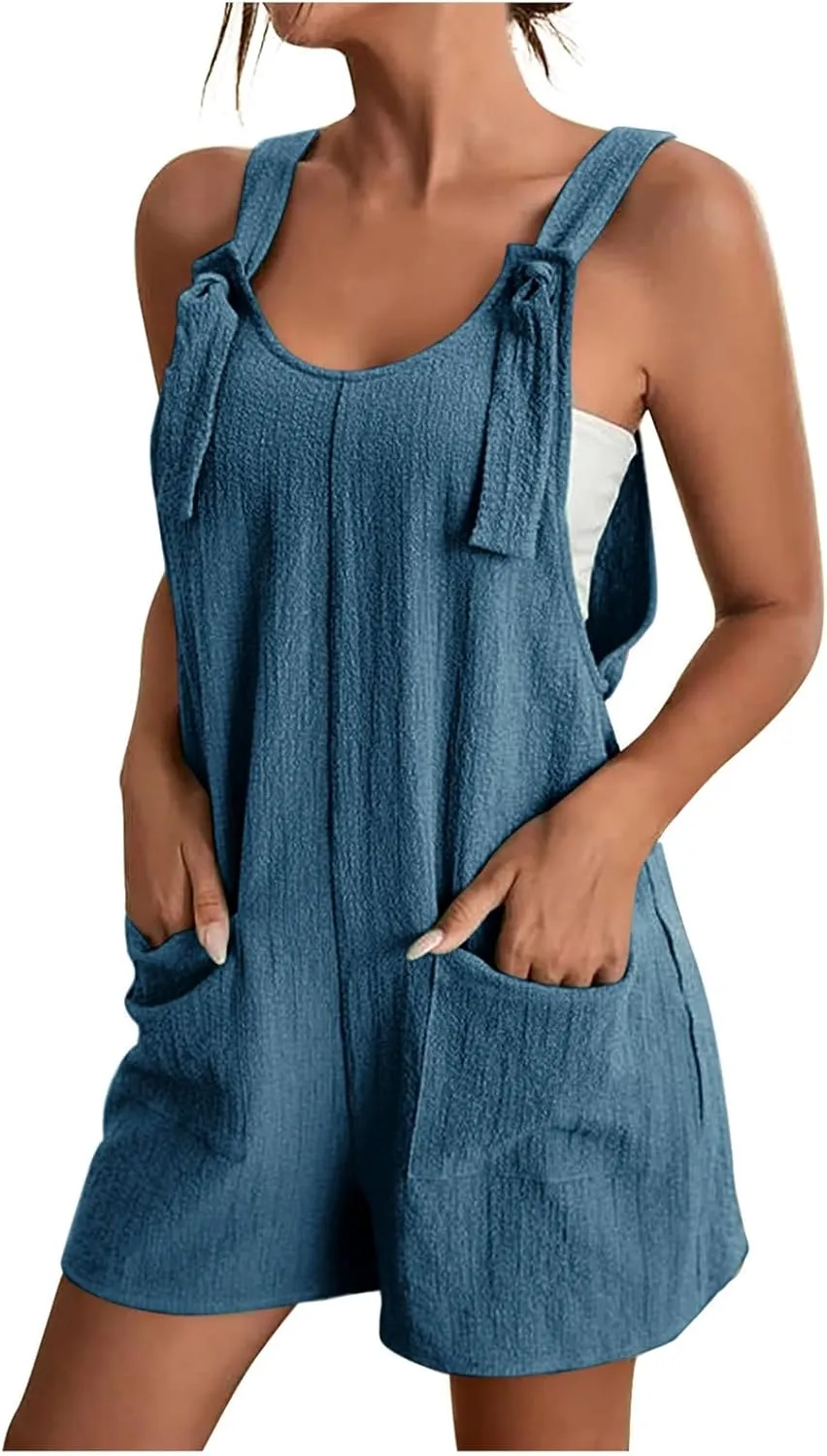 Summer Rompers for Women 2025 Casual Loose Shorts Jumpsuits Comfy Sleeveless Rompers with Pockets Outfits Clothes