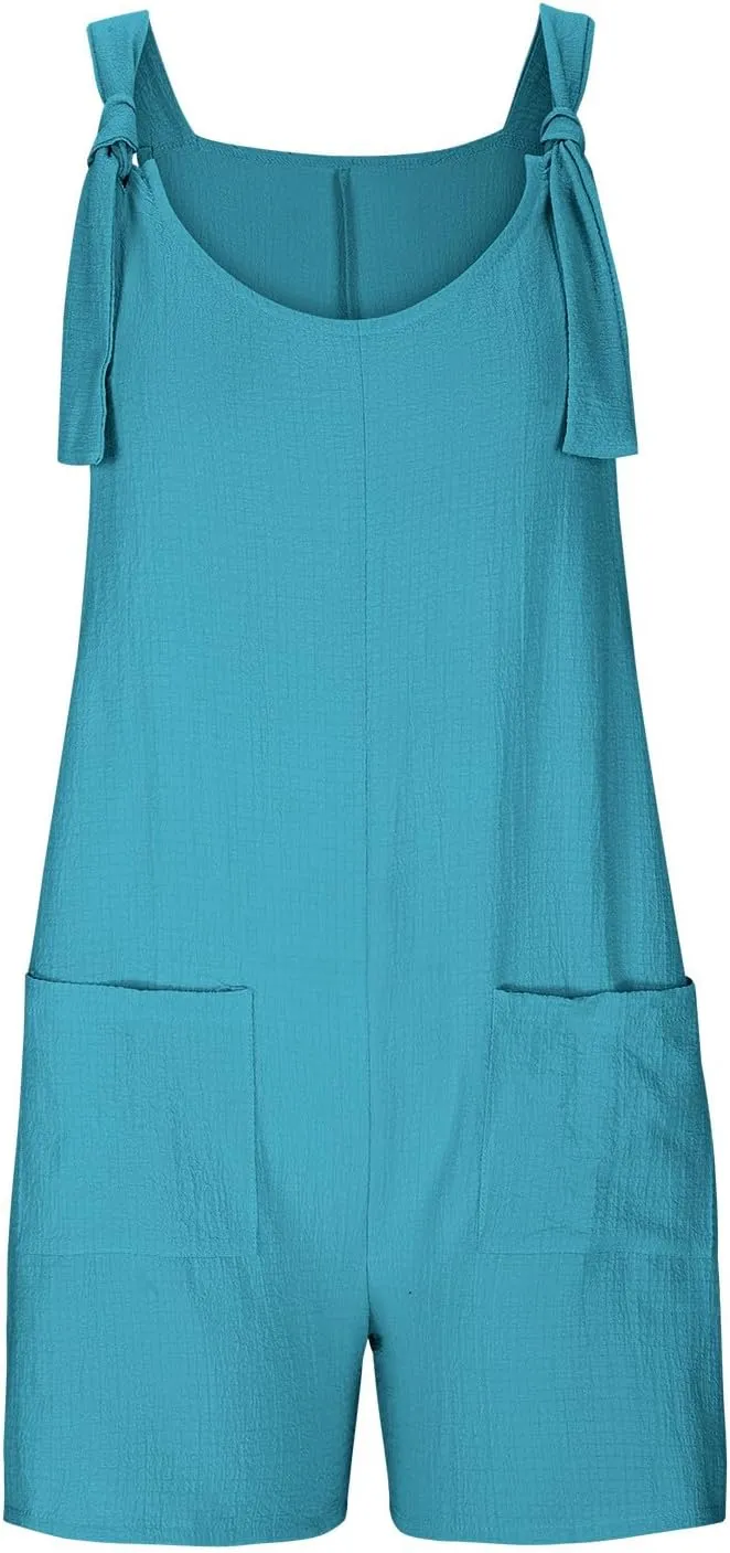 Summer Rompers for Women 2025 Casual Loose Shorts Jumpsuits Comfy Sleeveless Rompers with Pockets Outfits Clothes