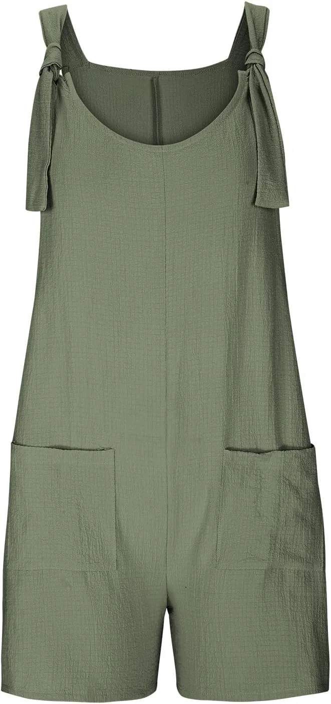 Summer Rompers for Women 2025 Casual Loose Shorts Jumpsuits Comfy Sleeveless Rompers with Pockets Outfits Clothes