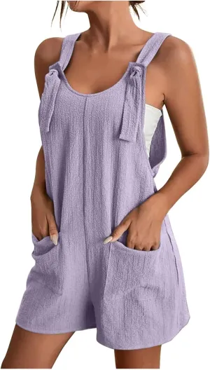 Summer Rompers for Women 2025 Casual Loose Shorts Jumpsuits Comfy Sleeveless Rompers with Pockets Outfits Clothes