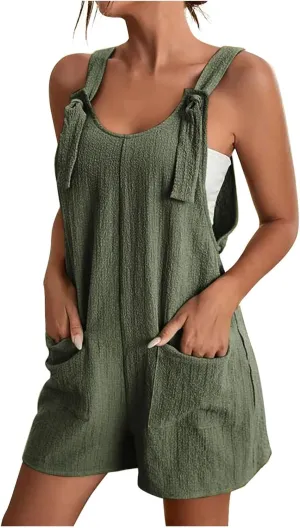 Summer Rompers for Women 2025 Casual Loose Shorts Jumpsuits Comfy Sleeveless Rompers with Pockets Outfits Clothes